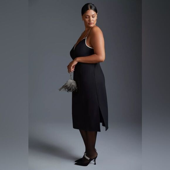 MAEVE ANTHROPOLOGIE PEARL STRAP DRESS NWT BLACK SIZE 3X MIDI - Picture 4 of 6